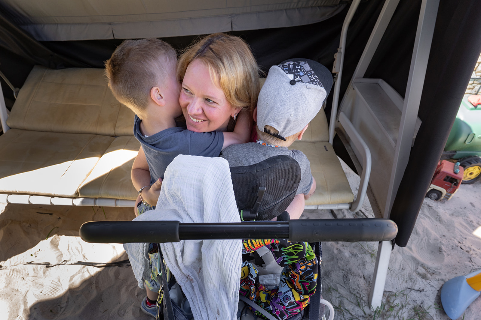 Mother of the child with cerebral palsy. Classes with a disabled